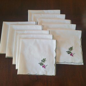 Vintage Embroidered Grapes Cloth Napkins Set of 10 Purple White Green Square
